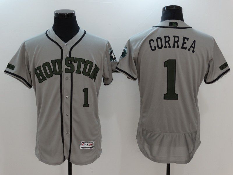 2017 Men MLB Houston Astros #1 Correa Grey EliteCommemorative Edition Jerseys